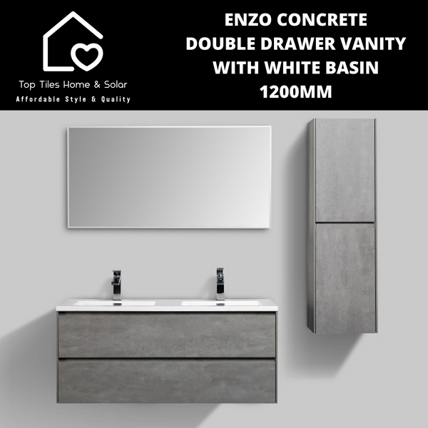 Enzo Concrete Double Drawer Vanity With White Basin - 1200mm