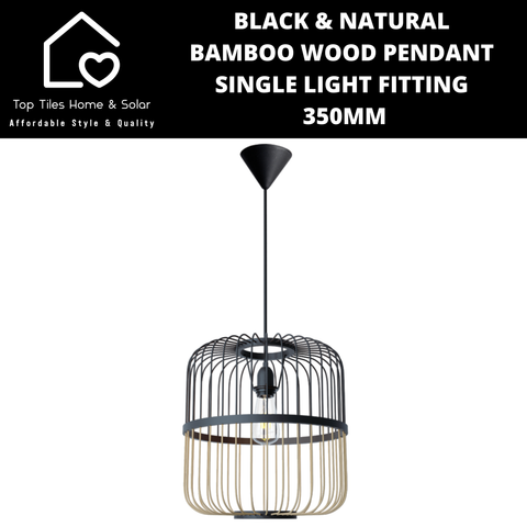 Black & Natural Bamboo Wood Pendant Single Light Fitting - 350mm