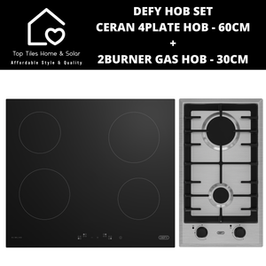 Defy Hob Set - Ceran 4Plate Hob - 60cm + 2Burner Gas Hob - 30cm