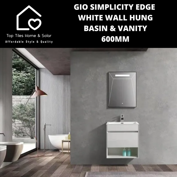 Gio Simplicity Edge White Wall Hung Basin & Vanity - 600mm