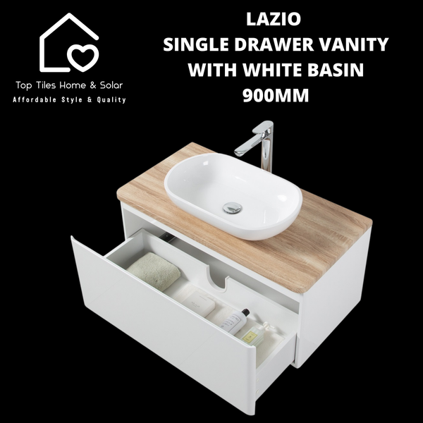 Lazio Single Drawer Vanity With White Basin - 900mm