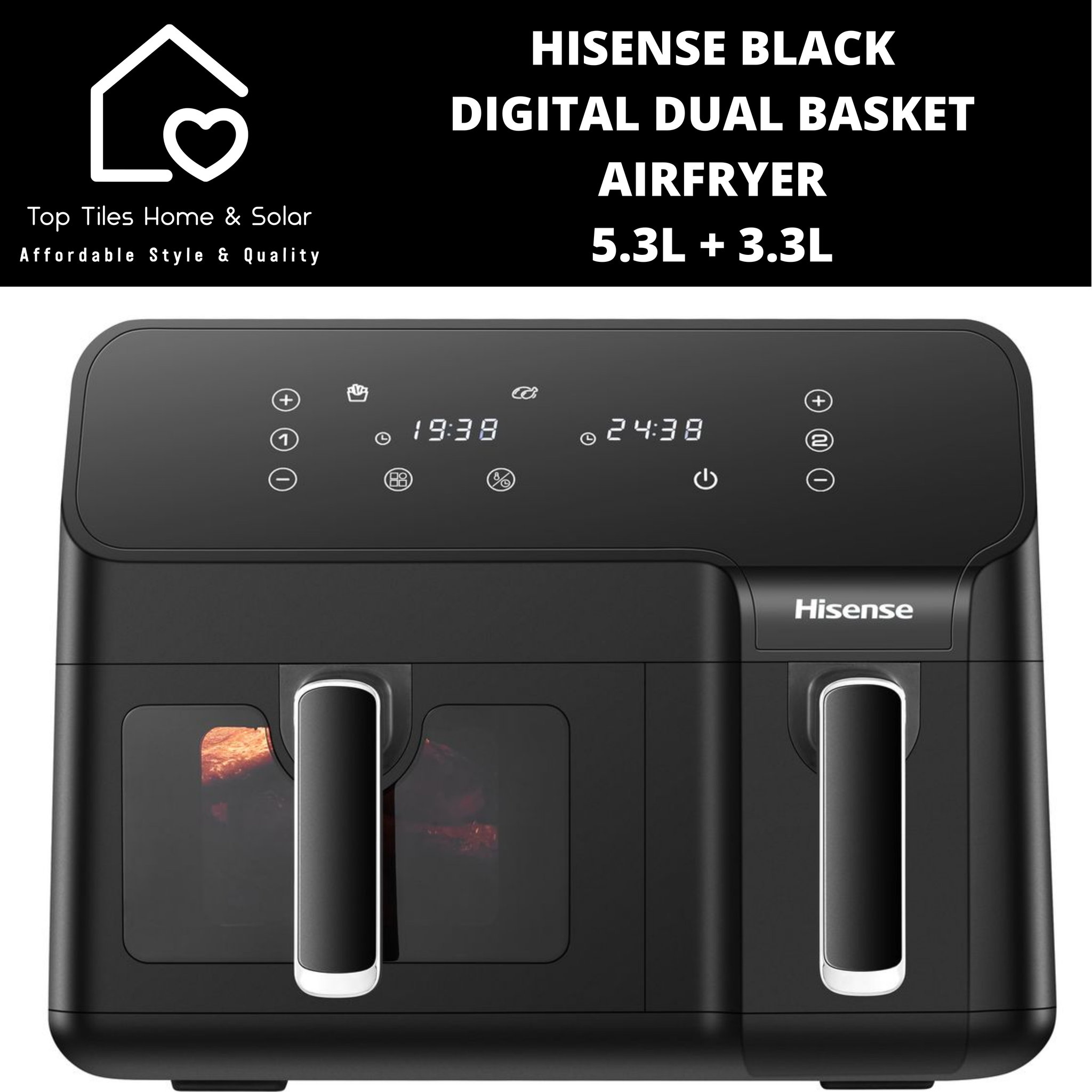 Hisense Black Digital Dual Basket Airfryer - 5.3L + 3.3L