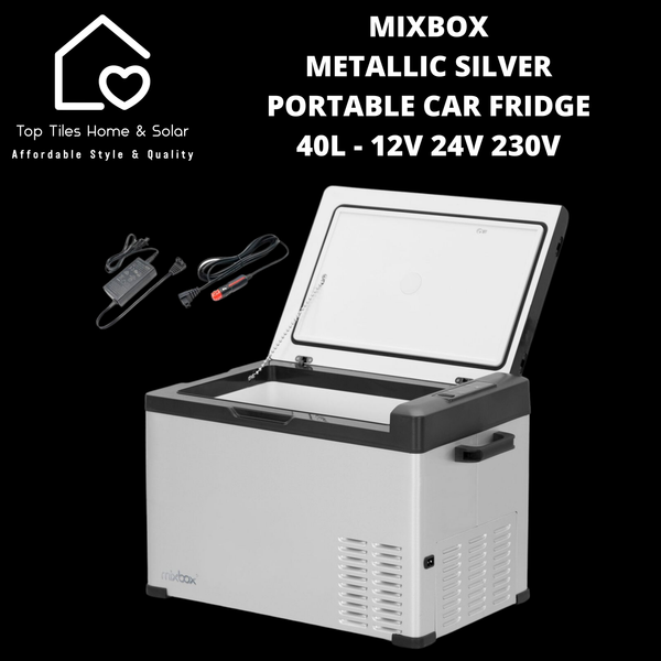 Mixbox Metallic Silver Portable Car Fridge - 40L - 12V/24V/230V