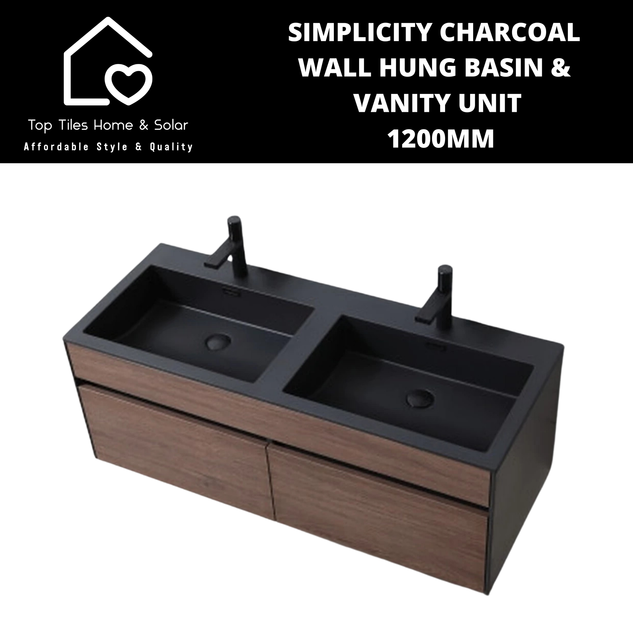 Simplicity Charcoal Wall Hung Basin & Vanity Unit - 1200mm