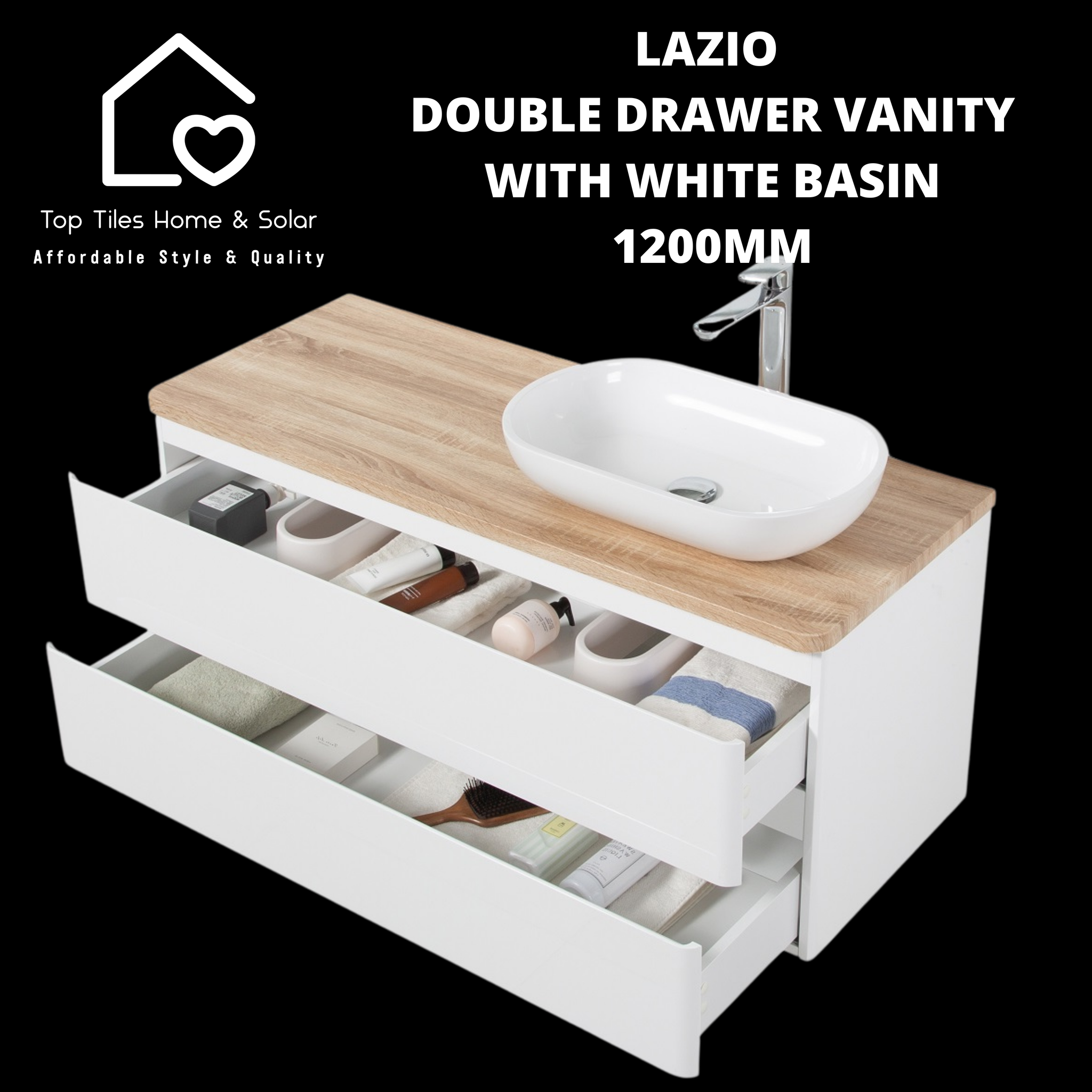 Lazio Double Drawer Vanity With White Basin - 1200mm