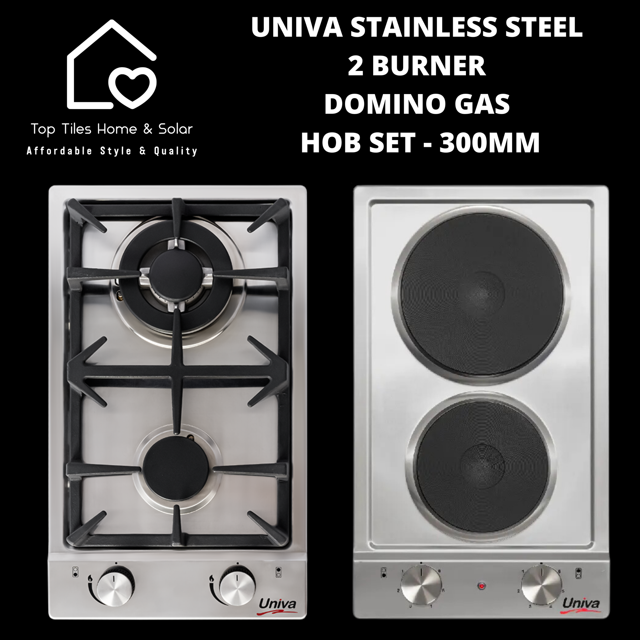 Univa Hob Set - Stainless Steel Solid + Gas Domino Hob