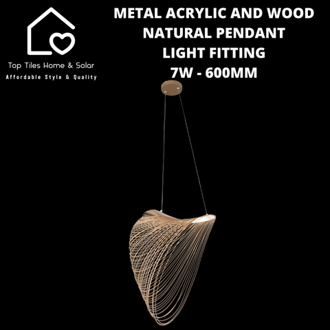 Metal Acrylic and Wood Natural Pendant Light Fitting - 7W - 600mm