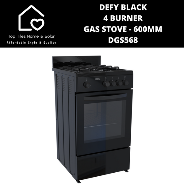 Defy Black 4 Burner Gas Stove - 600mm DGS568