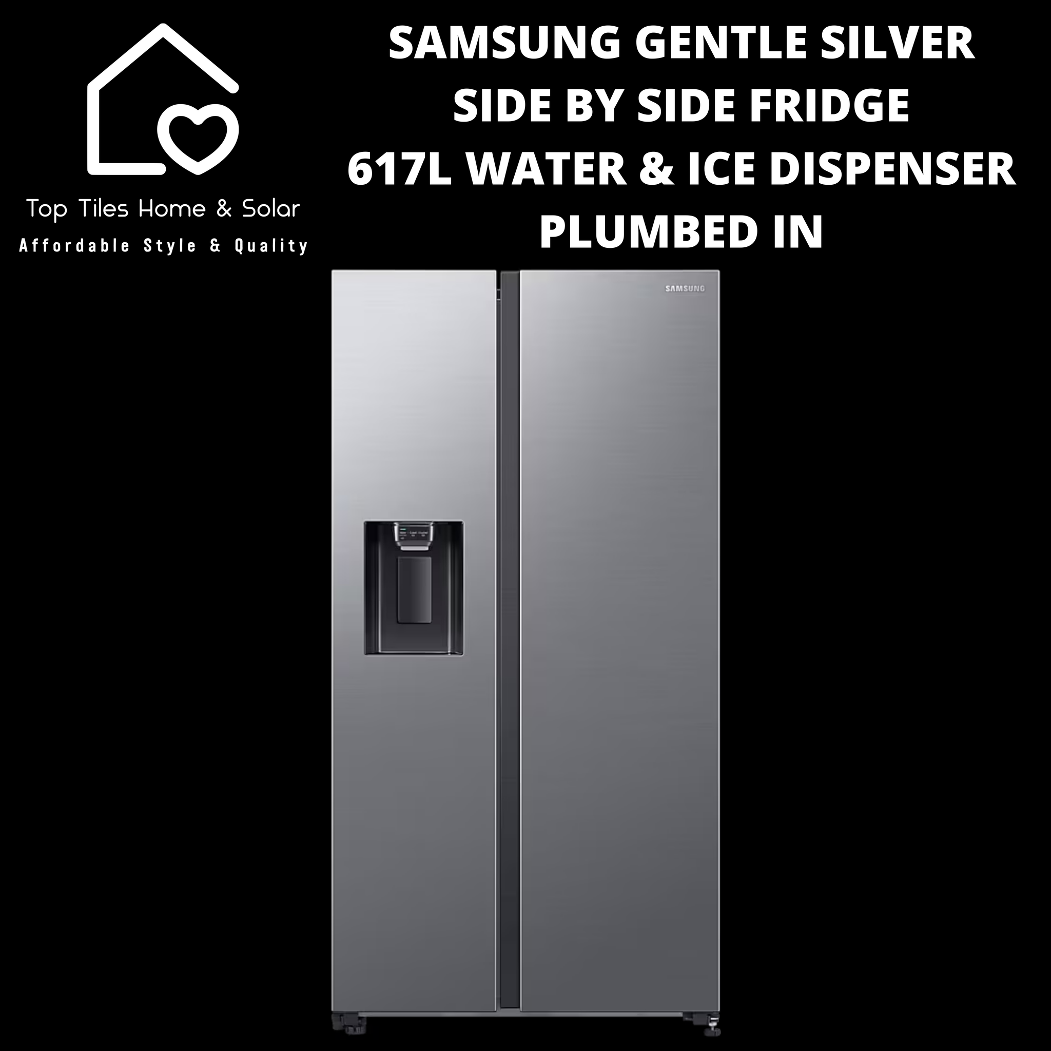 Samsung Gentle Silver Side by Side Fridge - 617L Water & Ice Dispenser