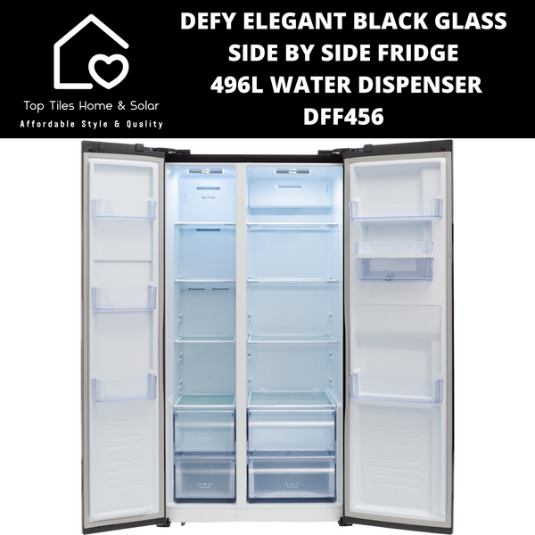 Defy Elegant Black Glass Side by Side Fridge - 496L Water Dispenser DFF456