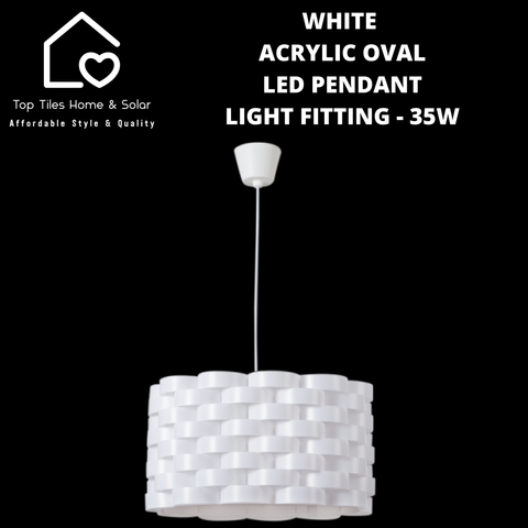 White Acrylic Oval LED Pendant Light Fitting - 35W