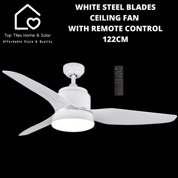 White Steel Blades Ceiling Fan with Remote Control - 122cm