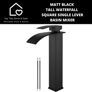 Matt Black Tall Waterfall Square Single Lever Basin Mixer