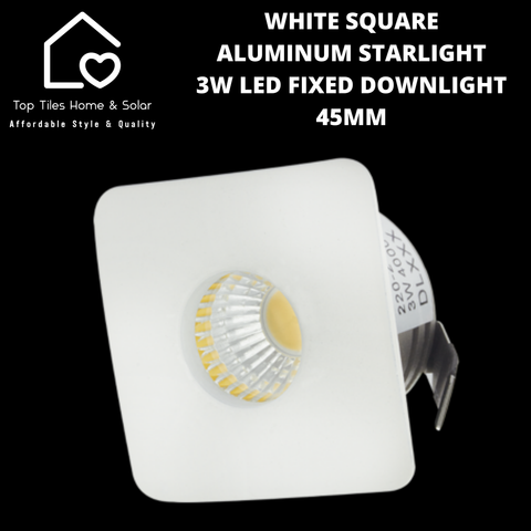 White Square Aluminum Starlight 3W LED Fixed Downlight - 45mm