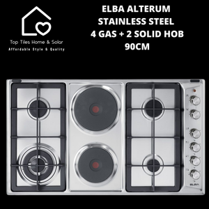 Elba Alterum Stainless Steel 4Burner Gas + 2 Plate Solid Hob - 90cm