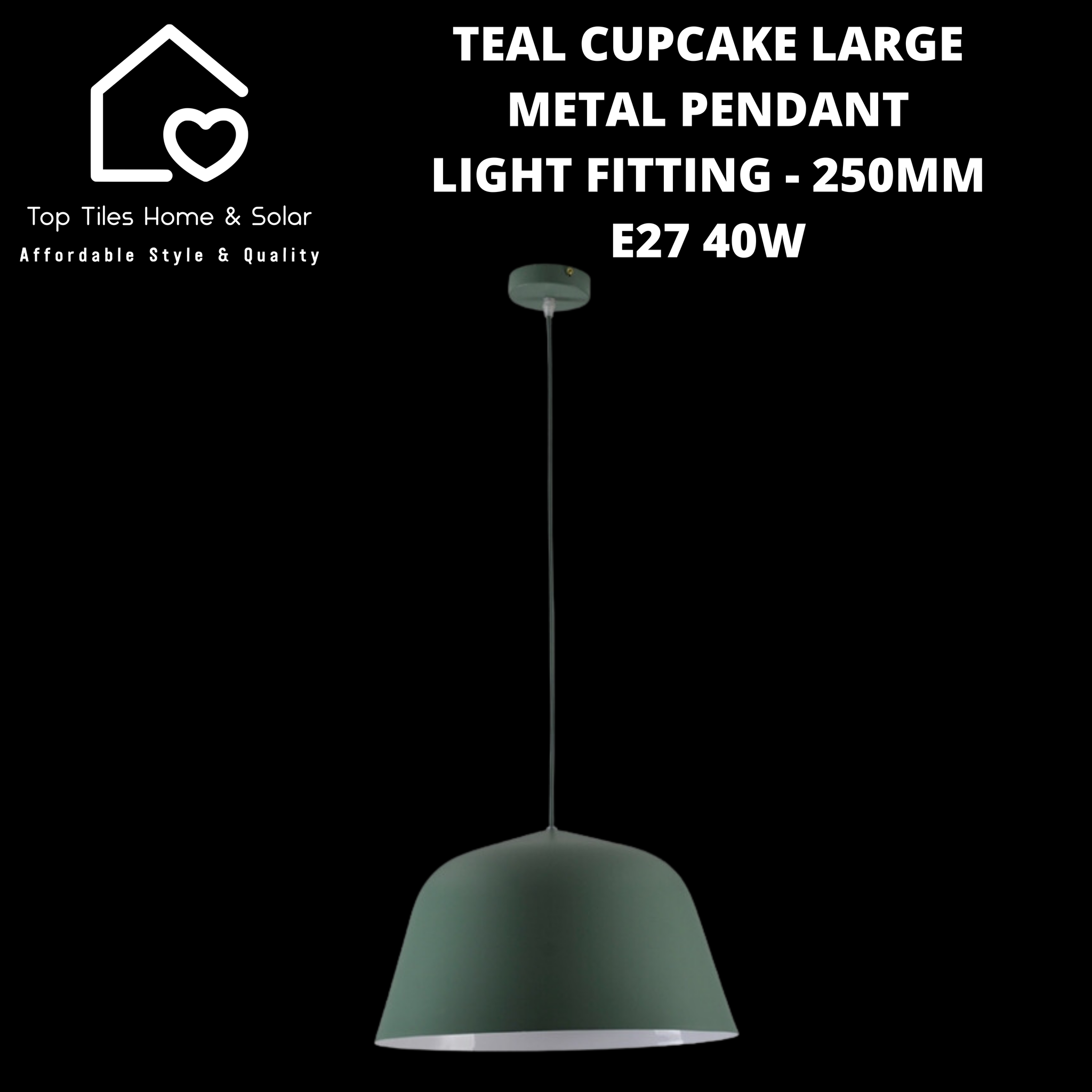 Teal Cupcake Large Metal Pendant Light Fitting - 250mm - E27 40W