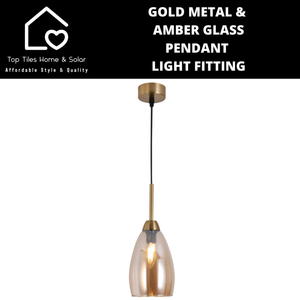 Gold Metal & Amber Glass Pendant Light Fitting