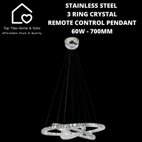 Stainless Steel 3 Ring Crystal Remote Control Pendant  - 60W - 700mm