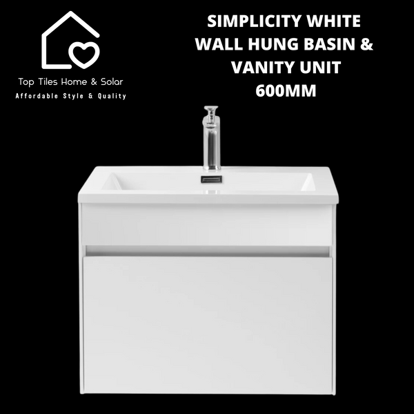 Simplicity White Wall Hung Basin & Vanity Unit - 600mm