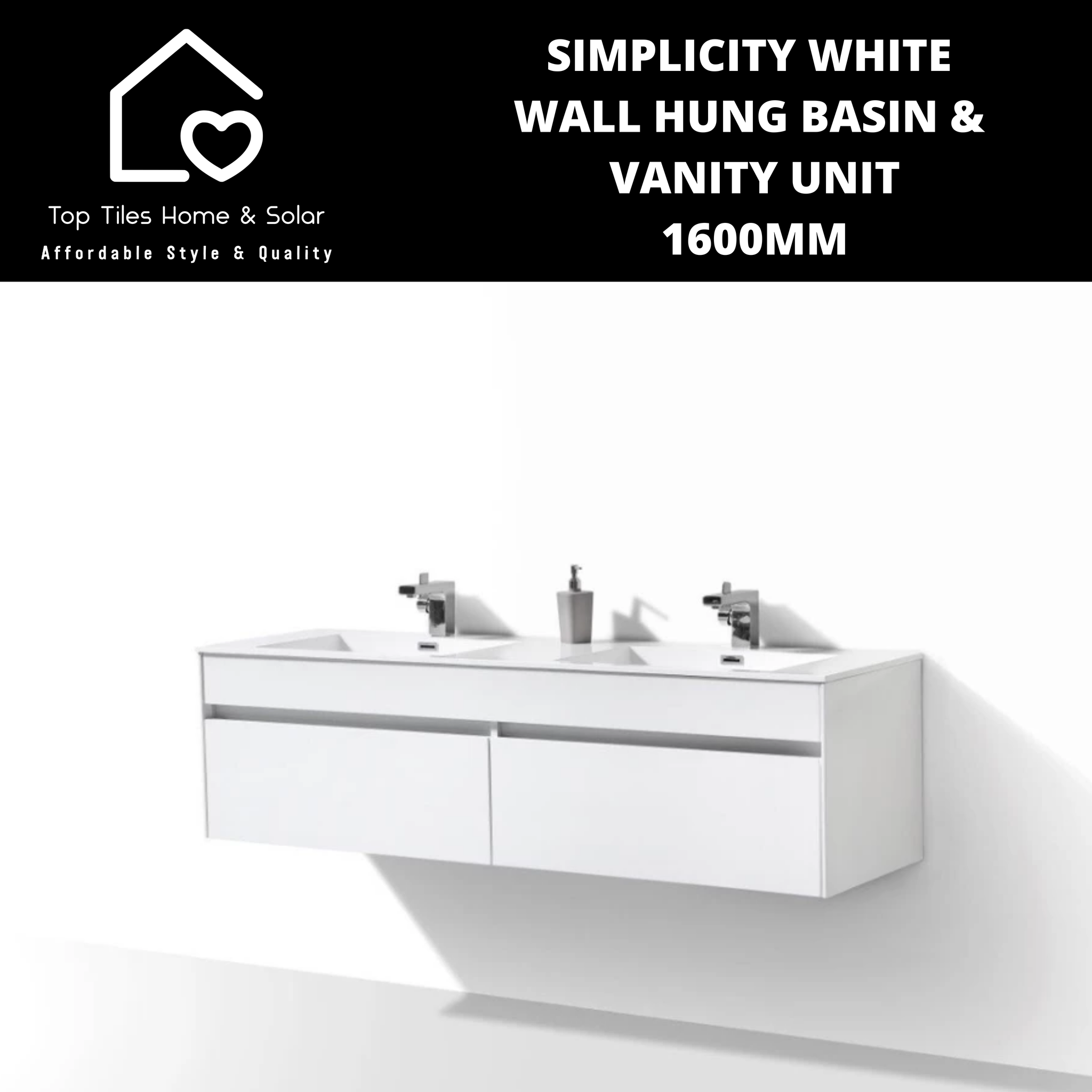 Simplicity White Wall Hung Basin & Vanity Unit - 1600 mm