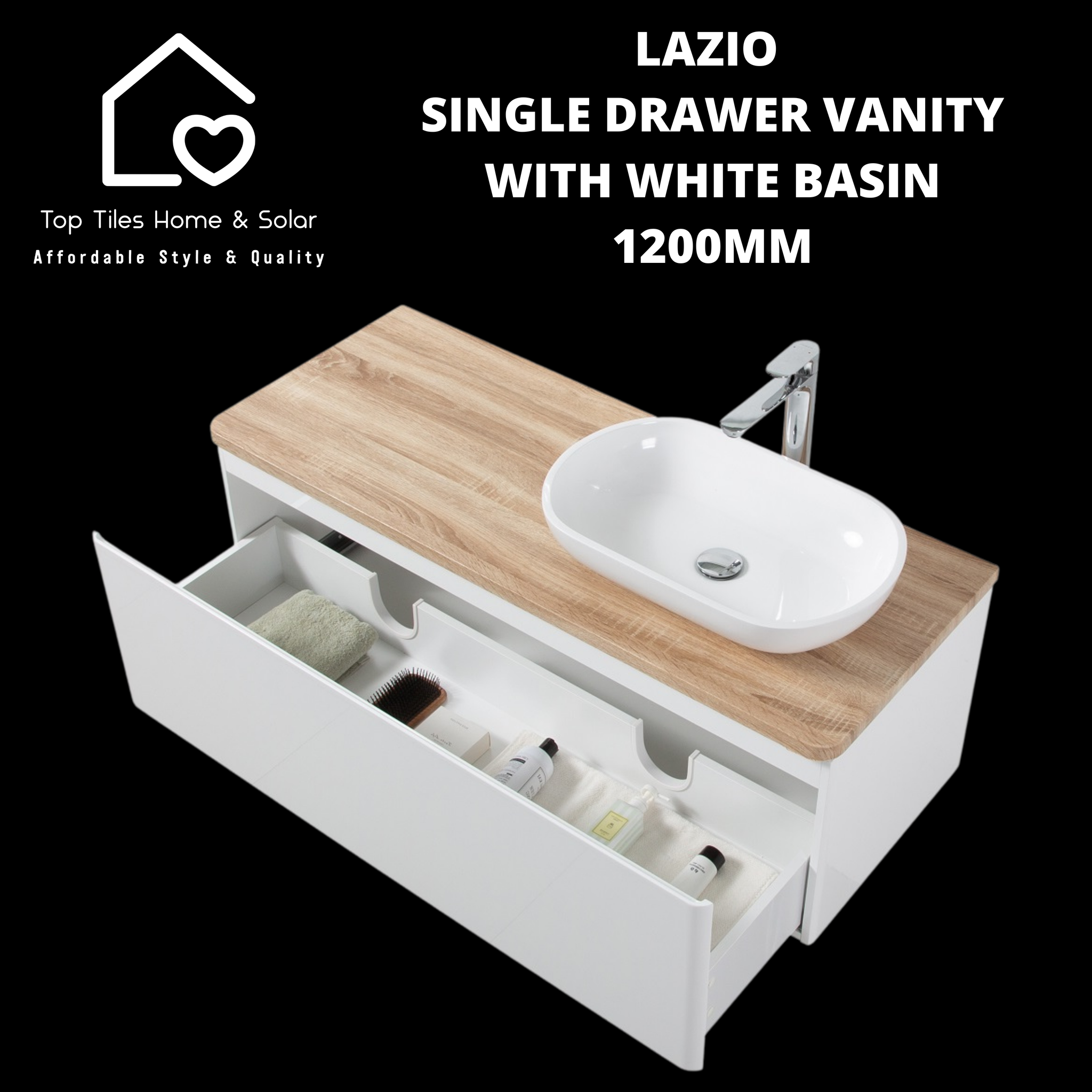 Lazio Single Drawer Vanity With White Basin - 1200mm