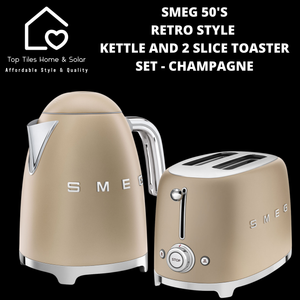 Smeg 50's Retro Style Kettle and 2 Slice Toaster Set - Champagne