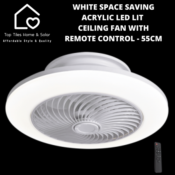 White Space Saving Acrylic LED Ceiling Fan with Remote Control - 55cm