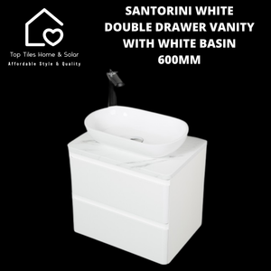 Santorini White Double Drawer Vanity With White Basin - 600mm