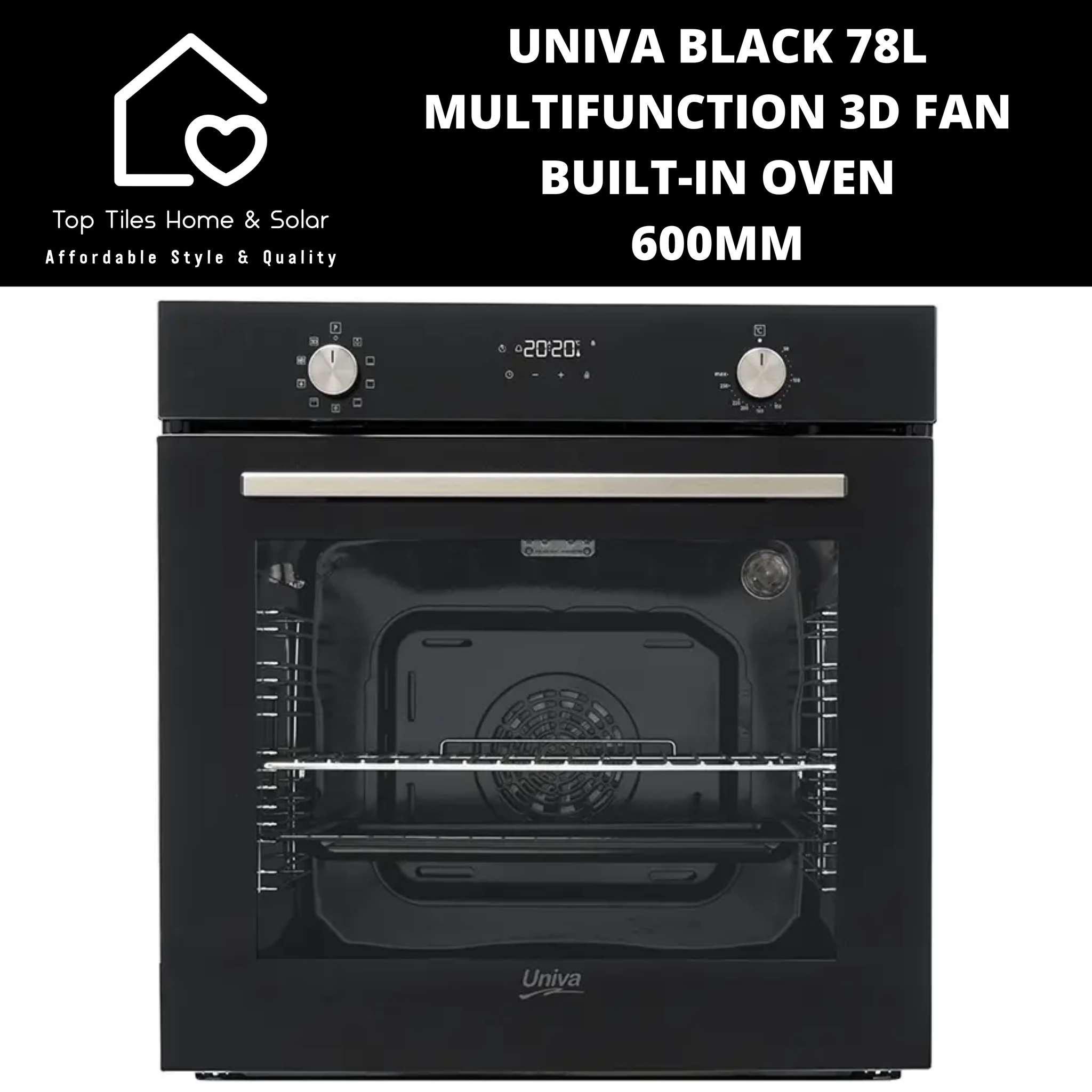 Univa Black 78L Multifunction 3D Fan Built-in oven - 600mm