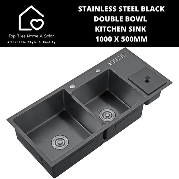 Stainless Steel Black Double Bowl Kitchen Sink - 1000 x 500mm