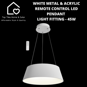 White Metal & Acrylic Remote Control LED Pendant Light Fitting - 45W