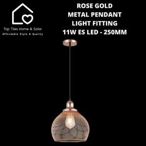 Rose Gold Metal Pendant Light Fitting - 11W ES LED - 250mm