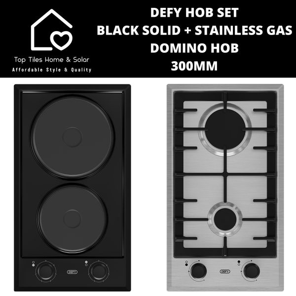 Defy Hob Set - Black Solid + SS Gas Domino Hob - 300mm