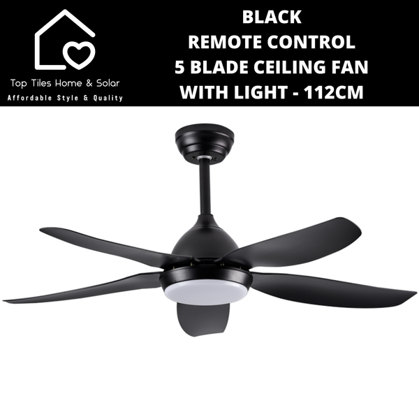 Black Remote Control 5 Blade Ceiling Fan with Light - 112cm