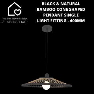 Black & Natural Bamboo Cone Shaped Pendant Single Light Fitting - 400mm