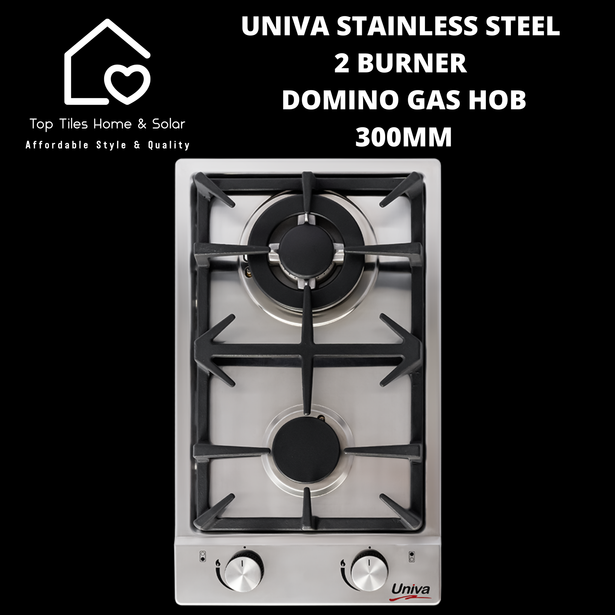 Univa Stainless Steel 2 Burner Domino Gas Hob - 300mm