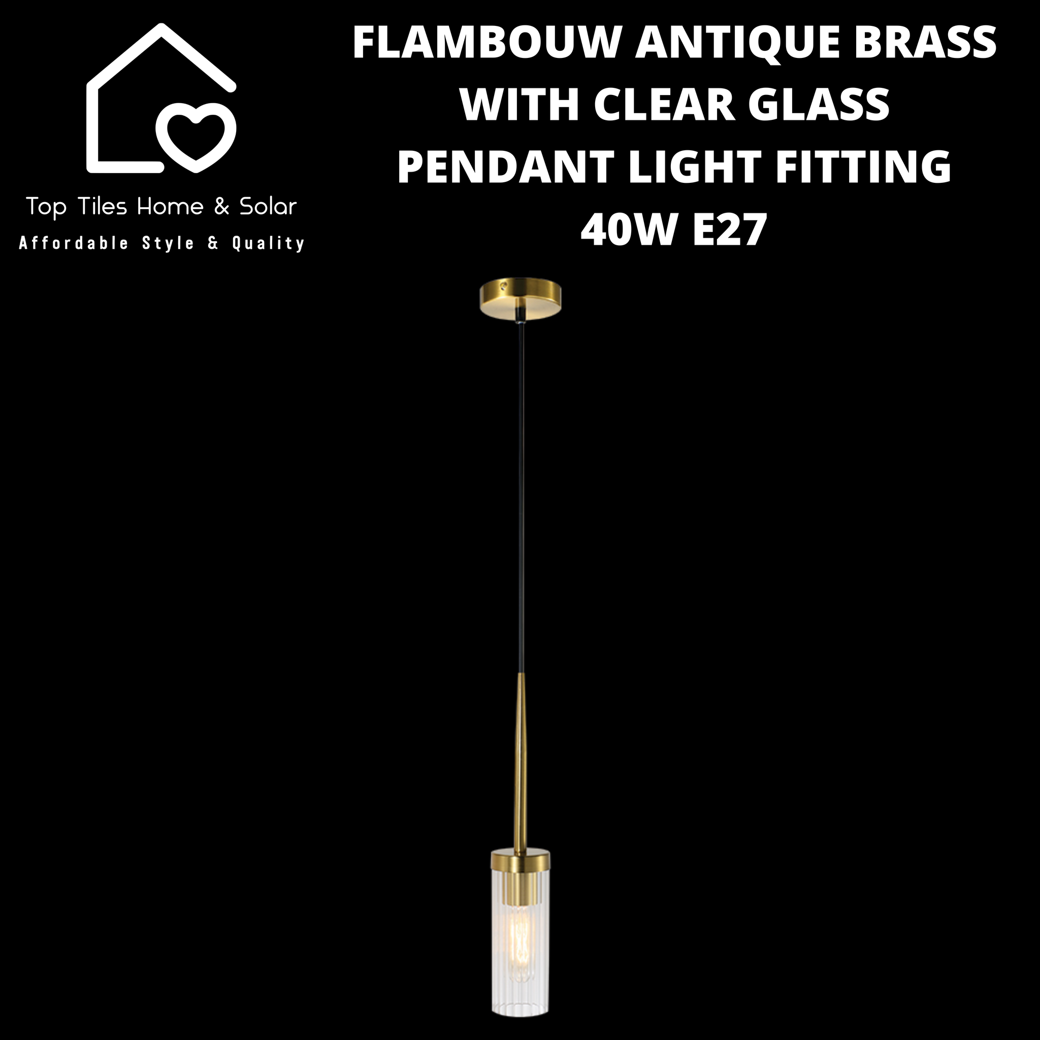 Flambouw Antique Brass with Clear Glass Pendant Light Fitting - 40W E27