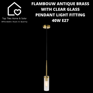 Flambouw Antique Brass with Clear Glass Pendant Light Fitting - 40W E27