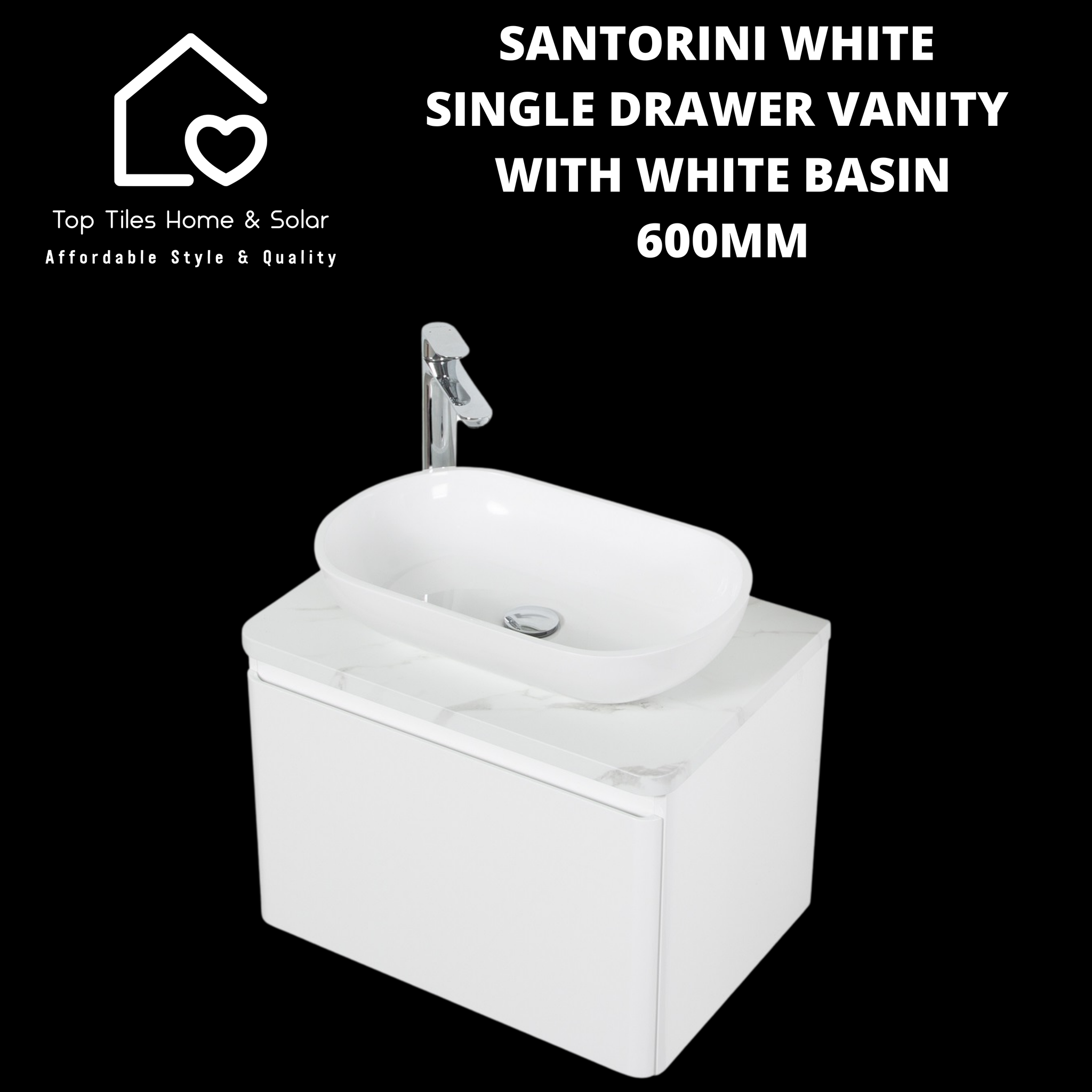 Santorini White Single Drawer Vanity With White Basin - 600mm