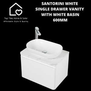 Santorini White Single Drawer Vanity With White Basin - 600mm