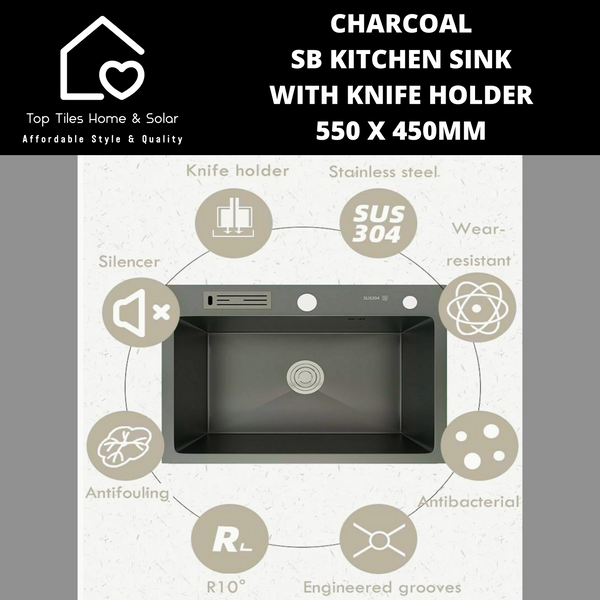 Charcoal SB Kitchen Sink with Knife Holder - 550 x 450mm