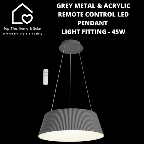 Grey Metal & Acrylic Remote Control LED Pendant Light Fitting - 45W