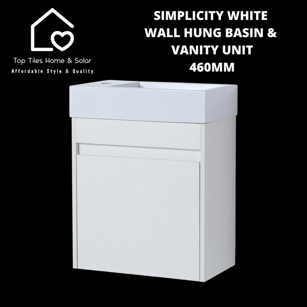 Simplicity White Wall Hung Basin & Vanity Unit - 460mm