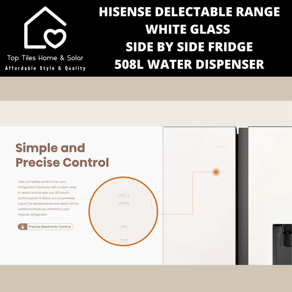 Hisense Delectable Range White Glass Side by Side Fridge - 508L Water Dispenser