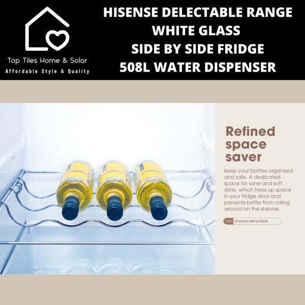 Hisense Delectable Range White Glass Side by Side Fridge - 508L Water Dispenser