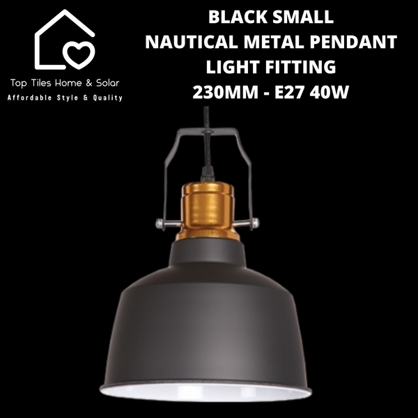 Black Small Nautical Metal Pendant Light Fitting - 230mm - E27 40W