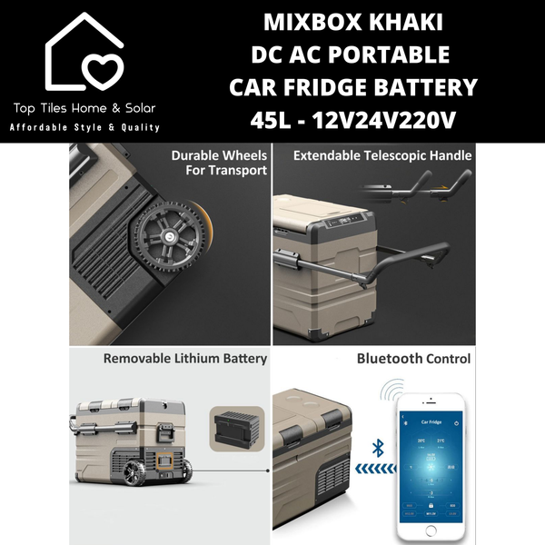 Mixbox Khaki DC AC Portable Car Fridge with Battery - 45L - 12V/24V/220V