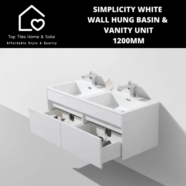 Simplicity White Wall Hung Basin & Vanity Unit - 1200mm