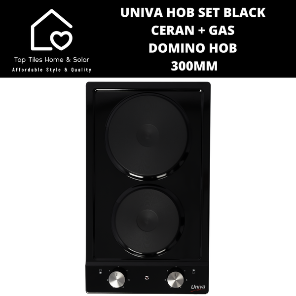 Univa Hob Set - Black Ceran + Gas Domino Hob - 300mm