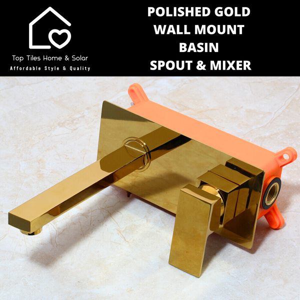 Polished Gold Wall Mount Basin Spout & Mixer